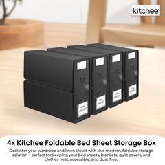 4x Kitchee Foldable Bed Sheet Storage Box – Linen & Closet Organiser Black