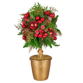 Christabelle 36cm Christmas Tabletop Topiary Tree Pre-Decorated Berries, Baubles & Pine Cones Gold Pot Twisted Stem Festive Decoration