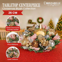 Christabelle 26cm Christmas Centrepiece Lush Green Holiday w/Jewelled Baubles, Foliage, Flowers, Pine Cones, Ribbon