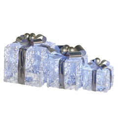 Christabelle Swishmas Set Of 3 Christmas Gift Boxes With Lights With Jewelled Wire And Silver Bows