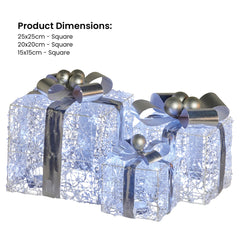 Christabelle Swishmas Set Of 3 Christmas Gift Boxes With Lights With Jewelled Wire And Silver Bows