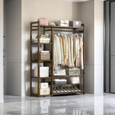 Bamboo Clothes Rack Garment Closet Storage Organizer Hanging Rail Shelf Dress room 110CM