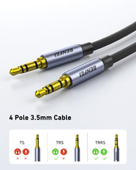 BENFEI 427GY 5M 3.5mm TRRS Male to Male Audio Cable, 4-Pole Stereo Mic Aux Cable, Nylon Braided Headphone Jack Cord