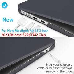 15 inch Air 2023 MacBook Air Matte Case A2941 M2 Chip Hard Shell Case Keyboard Cover Black