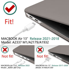 Suitable for MacBook Air 13 Inch Case 2022 2021 2020 2019 2018, A1932, A2179, A2337 Shell Case Keyboard Cover Grey