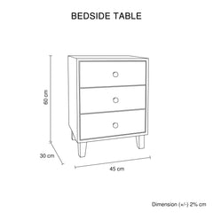 Bedside Table MDF 3 Drawers Side Table Night Stand Storage in Brown Colour