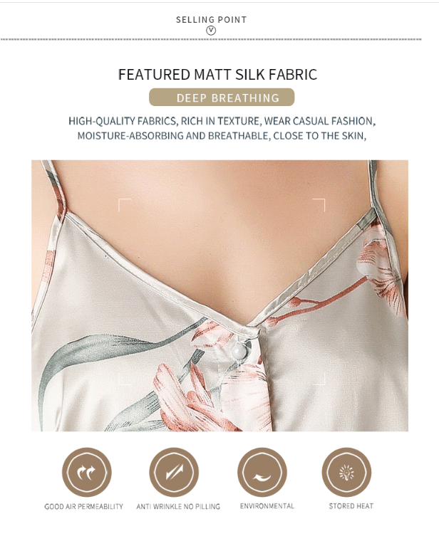 3 Pcs Set Woman Elegant Nightdress Silk Satin Summer Sleepwear Pajamas (M Size)