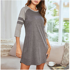 Polycotton Color Matching Women Nightgown 3/4 Sleeve Night Dress UK Size (XL Size)