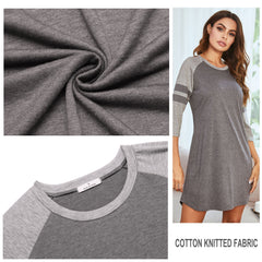 Polycotton Color Matching Women Nightgown 3/4 Sleeve Night Dress UK Size (XXL Size)