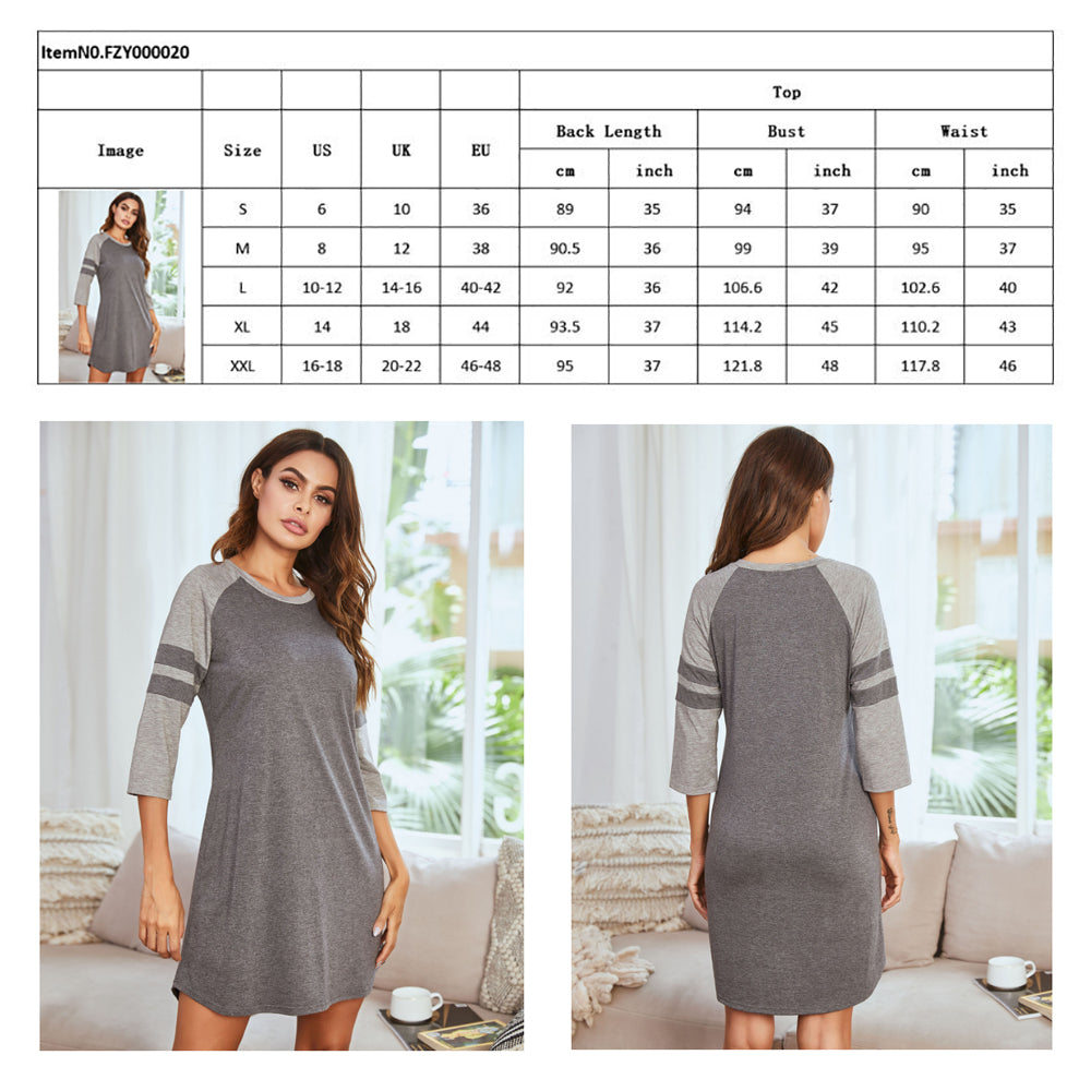 Polycotton Color Matching Women Nightgown 3/4 Sleeve Night Dress UK Size (XL Size)