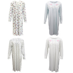 100% Cotton Women Nightie Night Gown Pajamas Pyjamas Winter Sleepwear PJs Dress, Red & Purple Flowers, 12