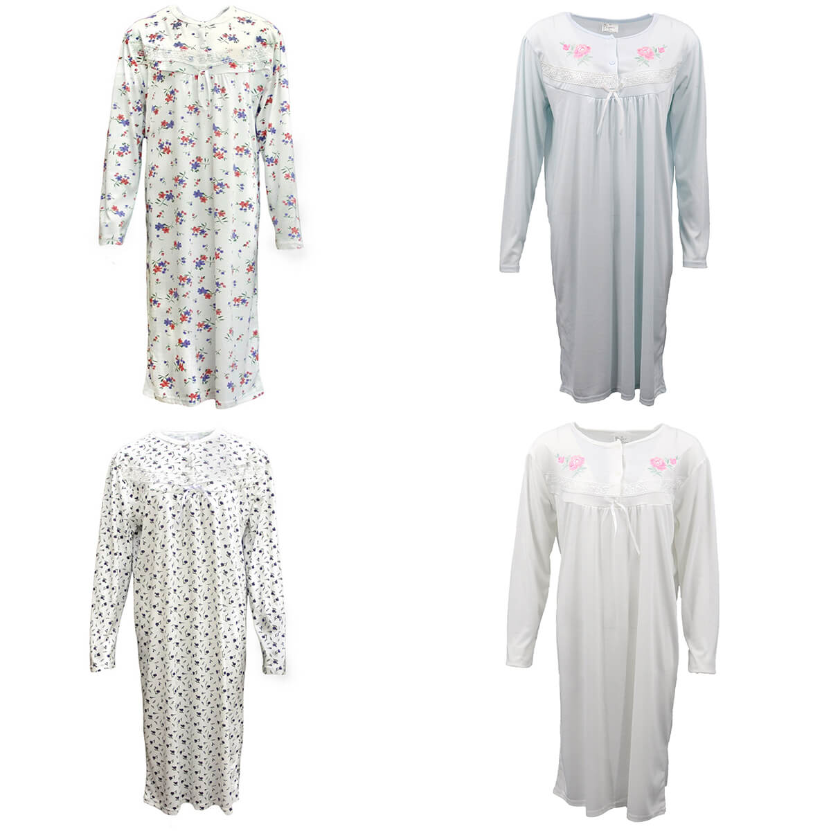 100% Cotton Women Nightie Night Gown Pajamas Pyjamas Winter Sleepwear PJs Dress, Light Pink, 12