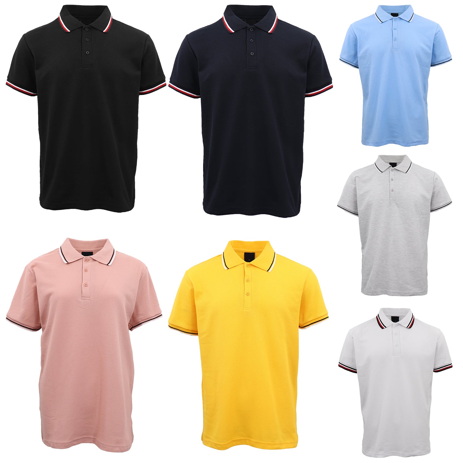 Men's Unisex Polo Shirts Basic Plain Breathable Tops Cotton Cascual Sport Shorts, Black, S