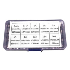 100Pcs Fast-Blow Glass Tube Fuses 5 x 20mm Quick Blow Assortment Kit