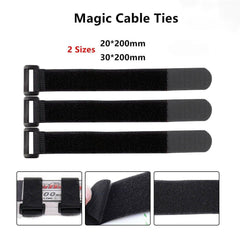 Magic Cable Ties Reusable Winder Coded Organiser Cords Hook Loop Black - 20*200mm 50PCS