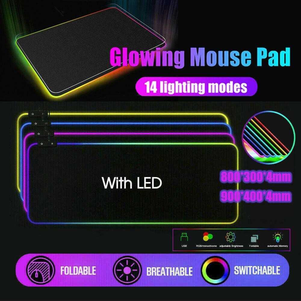 LED Gaming Mouse Pad Large RGB Extended Mousepad Keyboard Desk Anti-slip Mat - 800*300*4mm