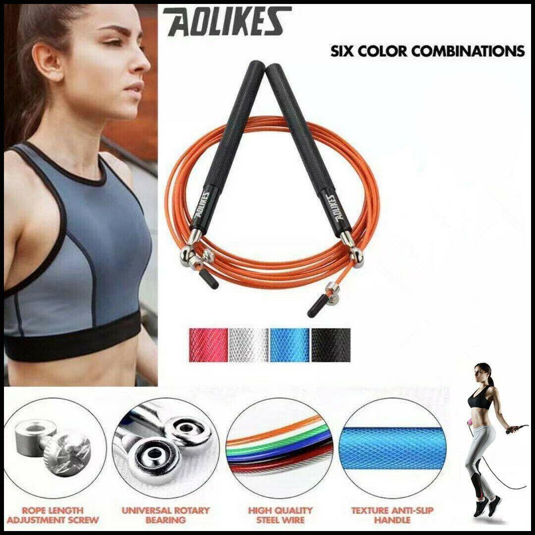 Aolikes Adjustable High Speed Steel Skipping Jump Rope Dual Bearings Gym Boxing - Black