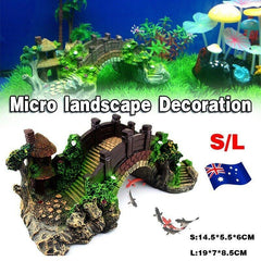 Aquarium Fish Tank Ornament Bridge Resin Rock Pavilion Tree Landscape Decoration - L:19*7*8.5CM
