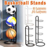 3/4Tier Basketball Stand Ball Organizer Storage Rack Basketball Equipment Holder - Black-4 Layers