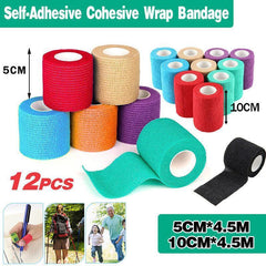 12× Multi-Size Self-Adhesive Cohesive Pet Bandage Wraps - 12PCS Black(5CM*4.5M)
