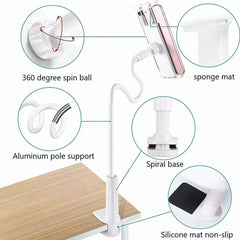 Adjustable Flexible Phone Tablet Holder with Clamp for Bed Desk Mount Use - Blue