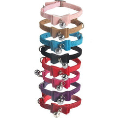1× Adjustable Suede Cat Collar with Bow Bell Pink Blue Black Red - Dark Red