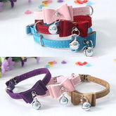 1× Adjustable Suede Cat Collar with Bow Bell Pink Blue Black Red - Purple