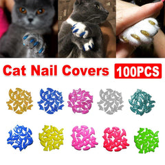 100PCS Anti Scratch Paw Covers for Cats and Kittens Nail Protector Soft Paw - Flat-S