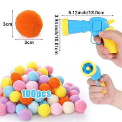 Cat Ball Launcher Interactive Toy with 100pcs Colourful Stretch Plush Pom Pom Ball