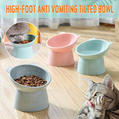 Elevated Pet Bowl Cat Dog Feeder Food Water High-Foot Anti Vomiting Tilted Bowl - Green