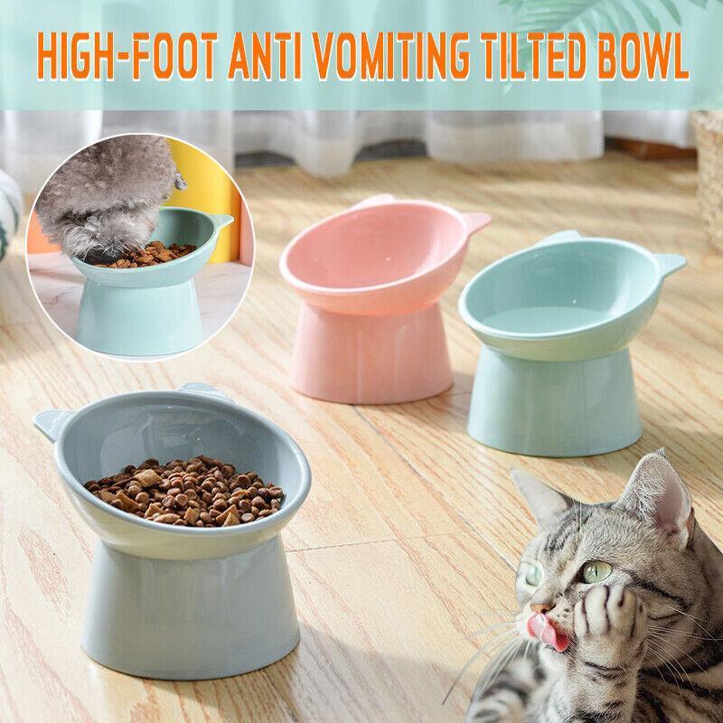 Elevated Pet Bowl Cat Dog Feeder Food Water High-Foot Anti Vomiting Tilted Bowl - Pink