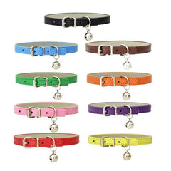Adjustable PU Leather Cat Collar with Bell Breakaway Buckle 9 Colours - Pink