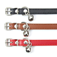 Adjustable PU Leather Cat Collar with Bell Breakaway Buckle 9 Colours - Pink
