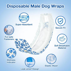 Disposable Female Dog Diapers Leakproof Breathable with Colour Indicator - L 34-54cm