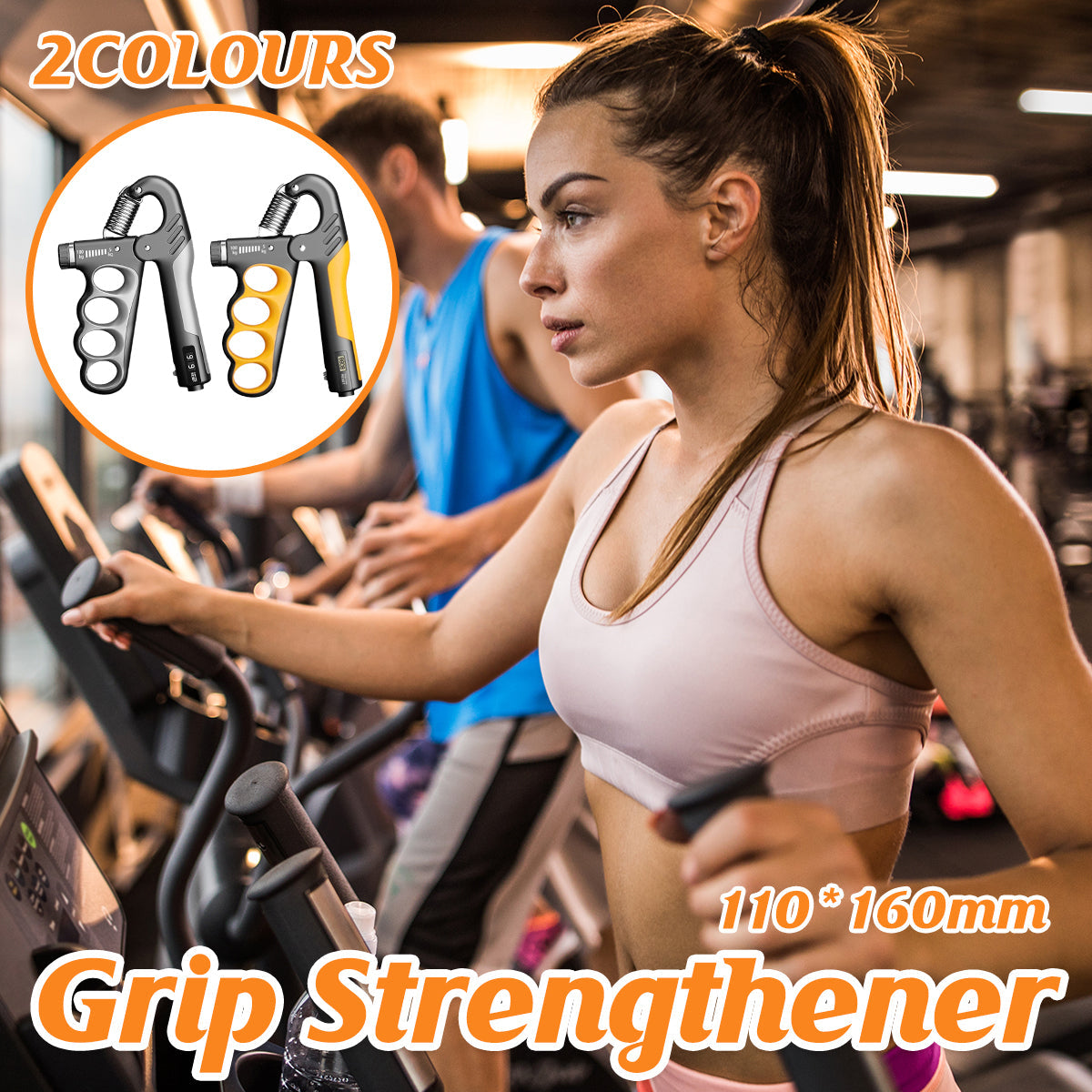 Adjustable Hand Grip Strengthener with Counter Forearm Finger Exerciser Trainer - Orange