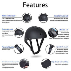 Black Bike Skate Helmet with Adjustable Fit Lightweight Protective Design 3 Sizes - M