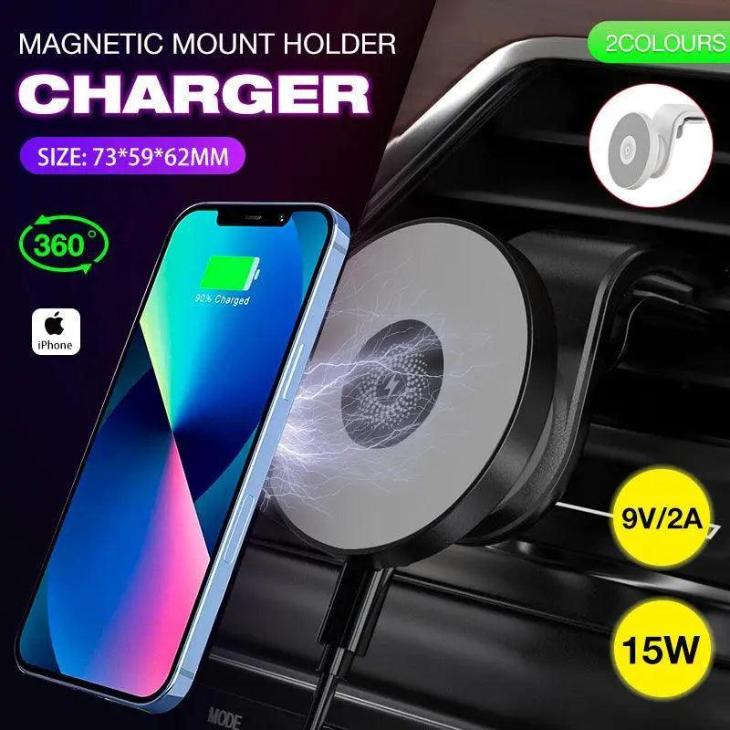Wireless 15W Magnetic Car Mount Holder Charger For Iphone 13 12 Pro Max Magsafe - Black