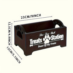 Dog Treat Container Wood Dog Food Storage For Cat Dogs With Paw Print Design - Black