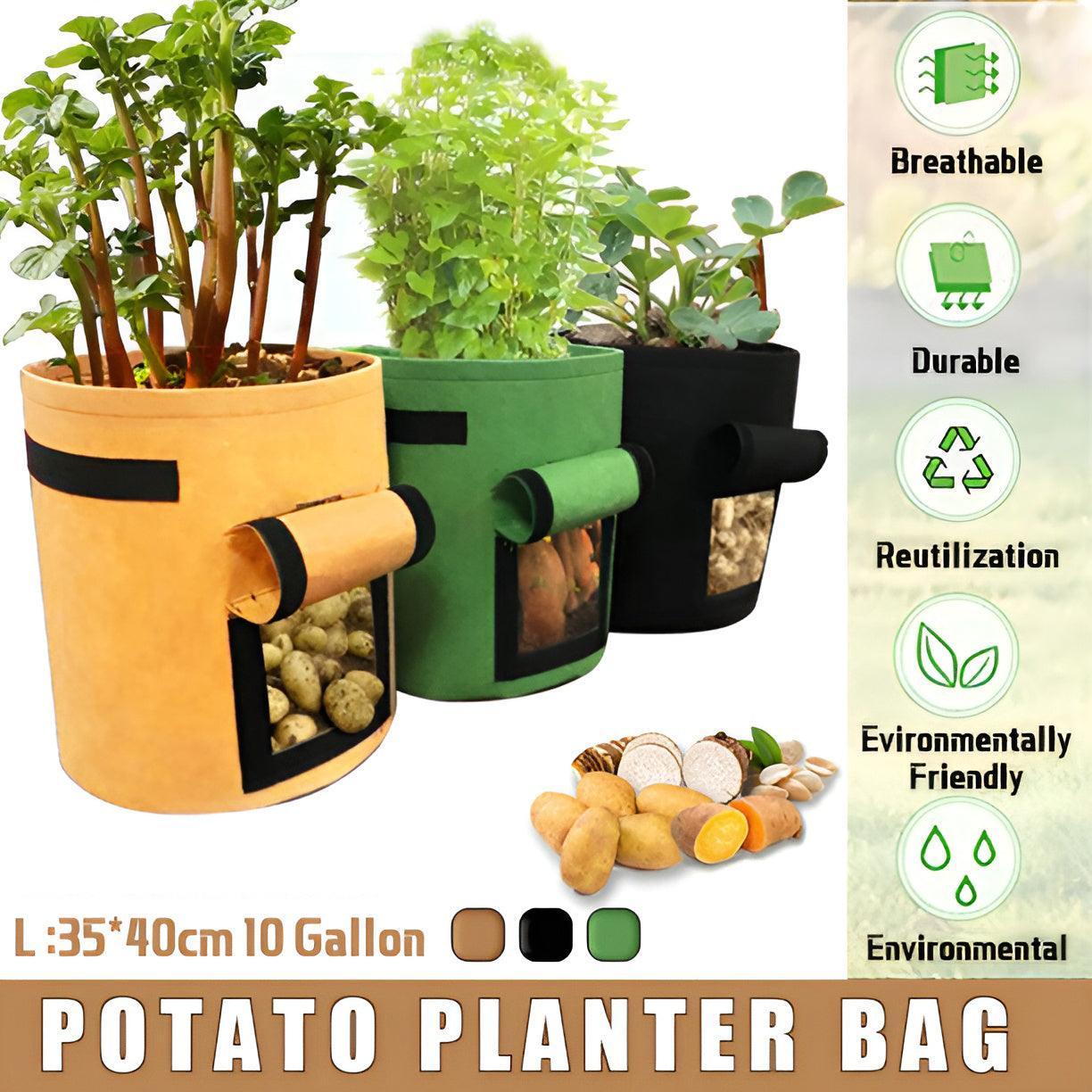 10 Gallon Potato Grow Planter Container Bag Pouch Root Plant Growing Pot Side Window - Black