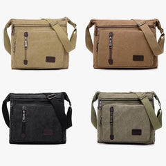 Retro Canvas Messenger Shoulder Bag for Men Travel Crossbody Satchel with Zippers - Khaki