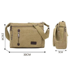 Retro Canvas Messenger Shoulder Bag for Men Travel Crossbody Satchel with Zippers - Khaki