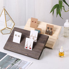 Wooden Earrings and Studs Display Rack Jewellery Organizer Stand 7 Slots Storage - Beige