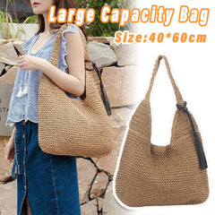 Large Capacity Fashion Woven Straw Shoulder Bag Simple Design for Everyday Use