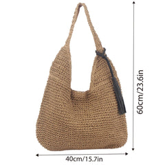 Large Capacity Fashion Woven Straw Shoulder Bag Simple Design for Everyday Use
