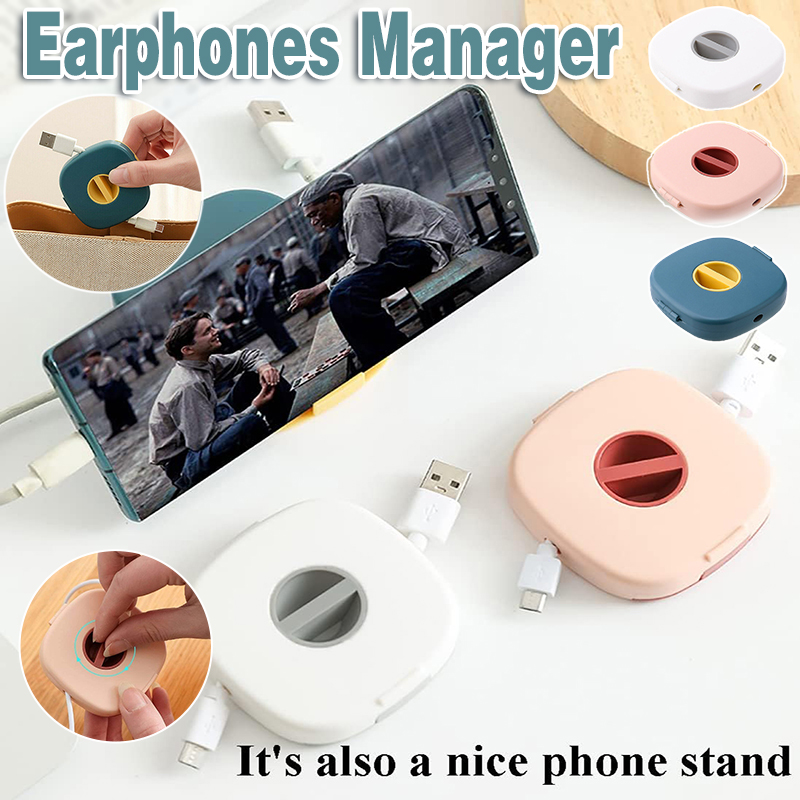 Case Cord Tangle Free Organizer Portable Earphones Manager Wire Winder Cable - Blue*1