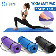 15mm Thick Yoga Mat Pad NBR Nonslip Exercise Fitness Pilate Gym Durable - Black