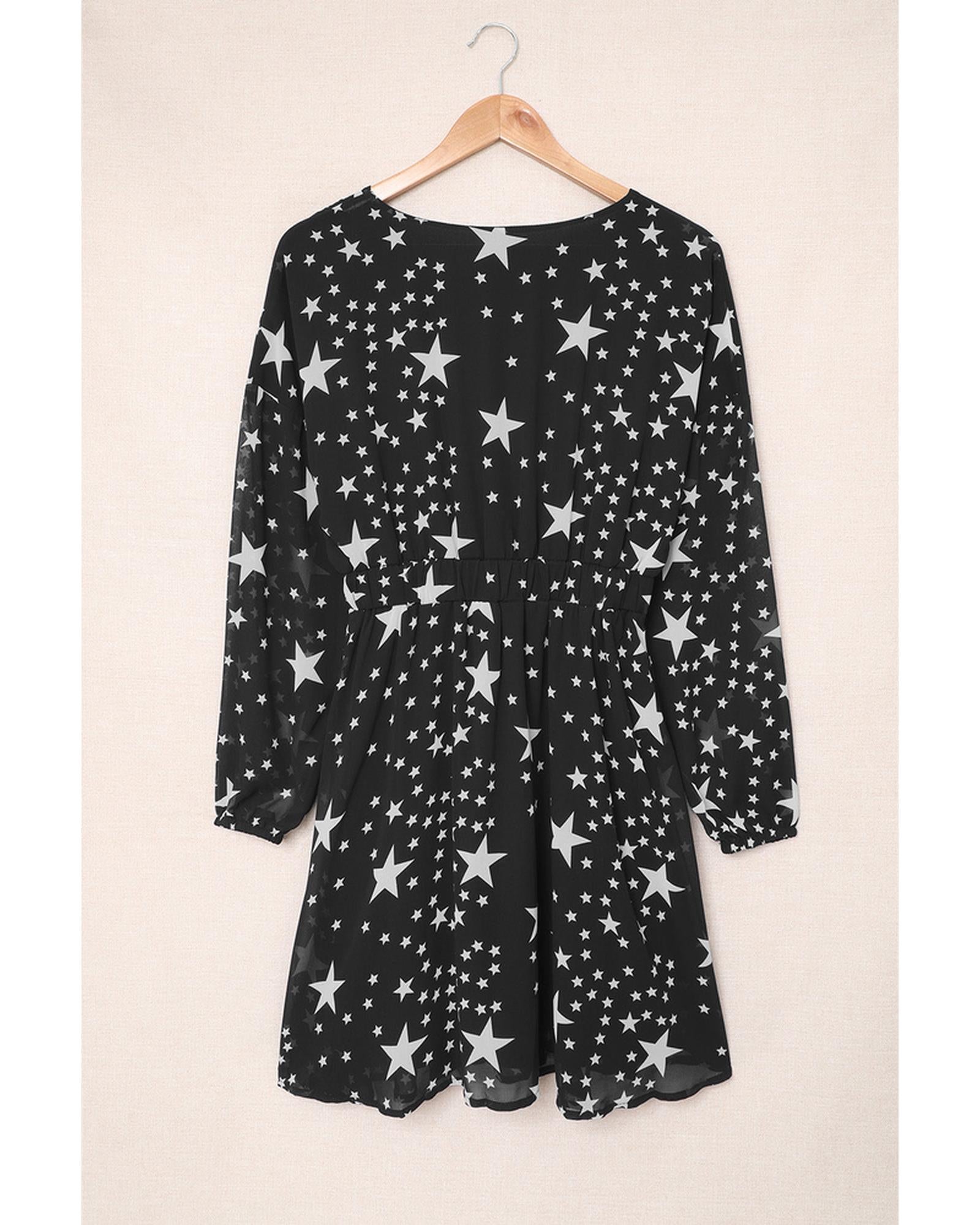 Azura Exchange Star Pattern V Neck Tunic Dress - L
