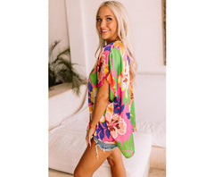 Azura Exchange Loose Fit Floral Print V Neck Tunic Blouse - XL