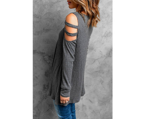 Azura Exchange Cut-out Waffle Knit Long Sleeve Top - M