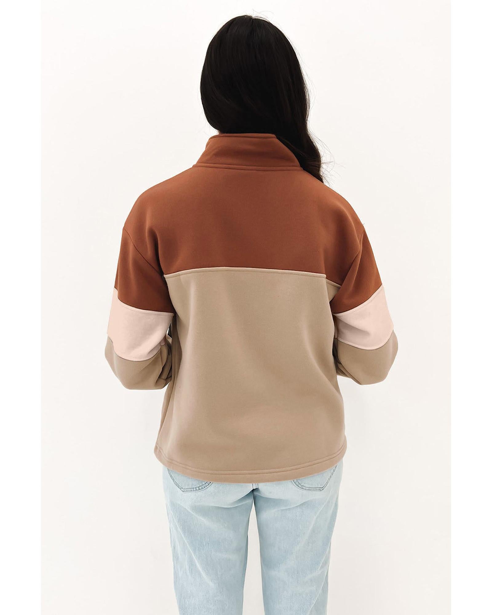 Azura Exchange Color Block Zip Mock Neck Pocketed Sweatshirt - S